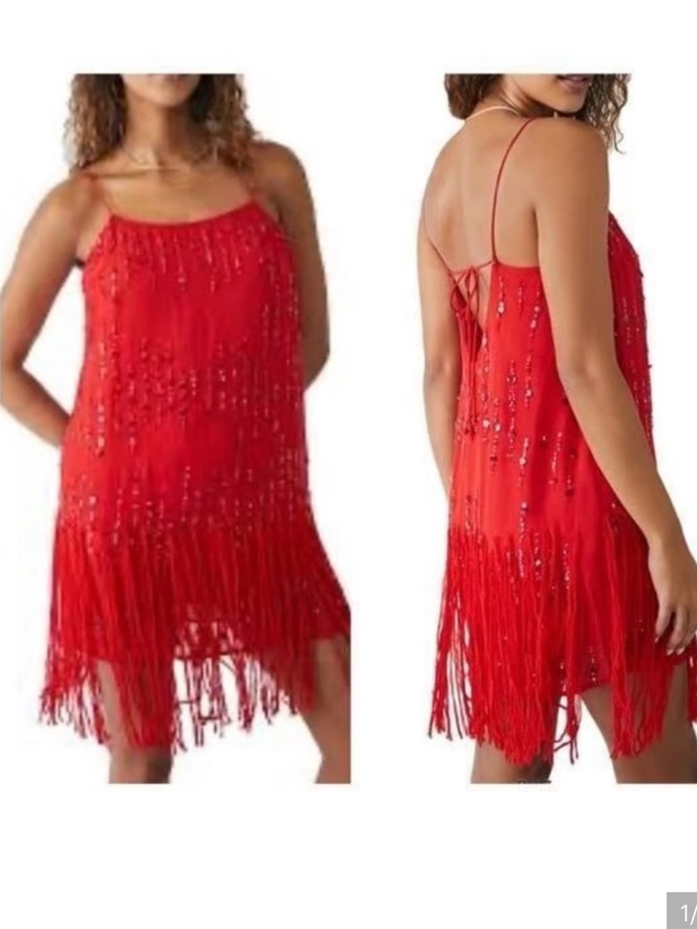 Free People Red Fringe Sequin Mini Dress
